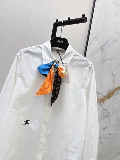 Silk scarf-embellished shirt