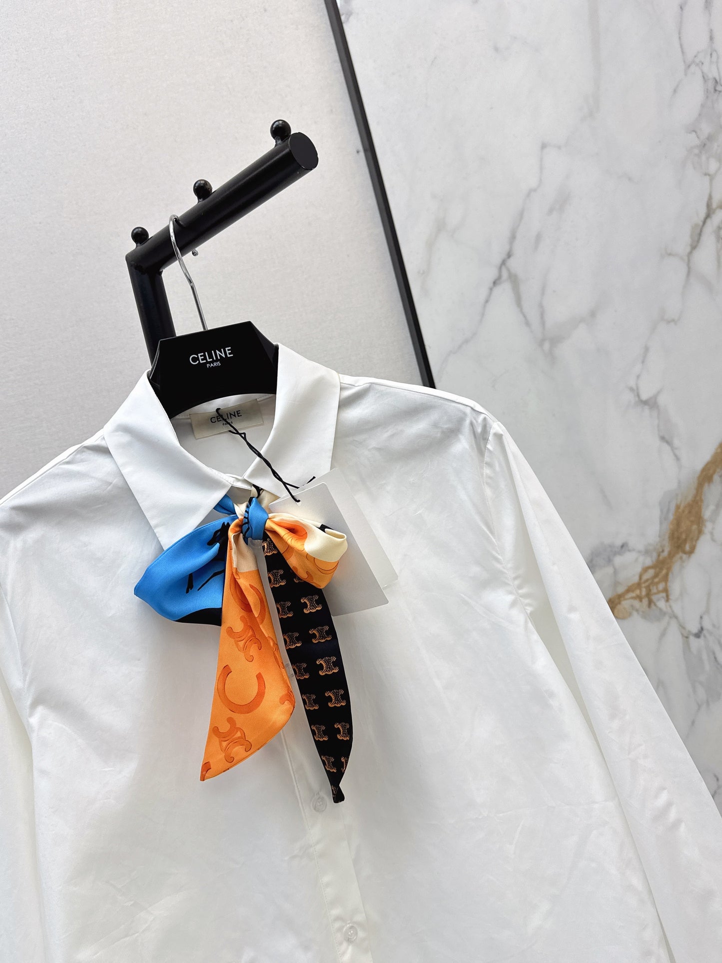 Silk scarf-embellished shirt