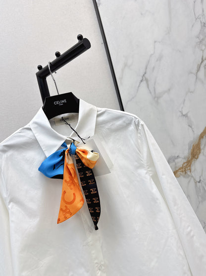 Silk scarf-embellished shirt