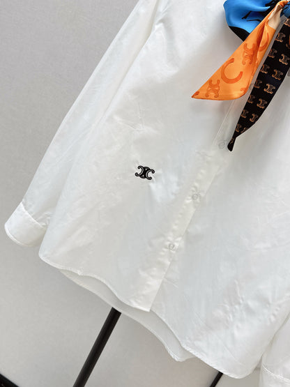 Silk scarf-embellished shirt