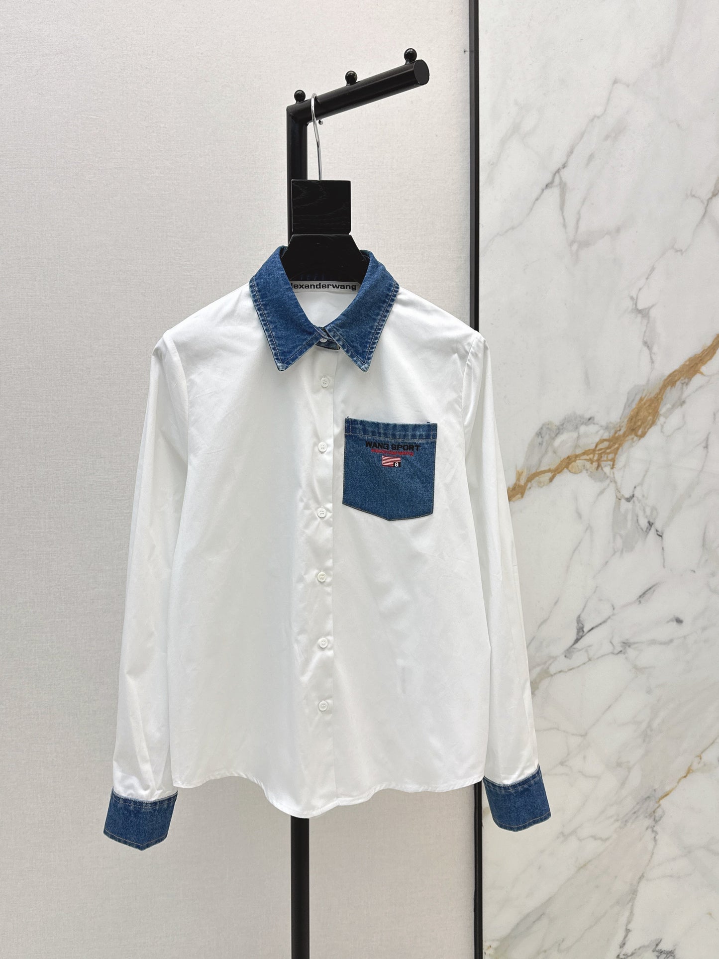 Denim-trimmed shirt