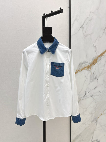 Denim-trimmed shirt