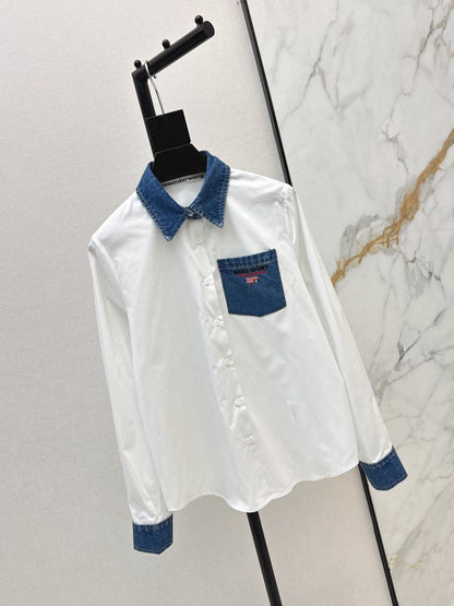 Denim-trimmed shirt