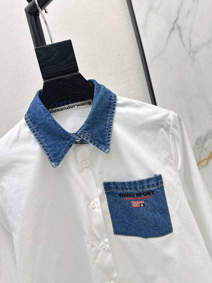 Denim-trimmed shirt