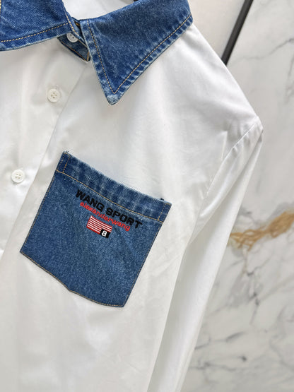 Denim-trimmed shirt