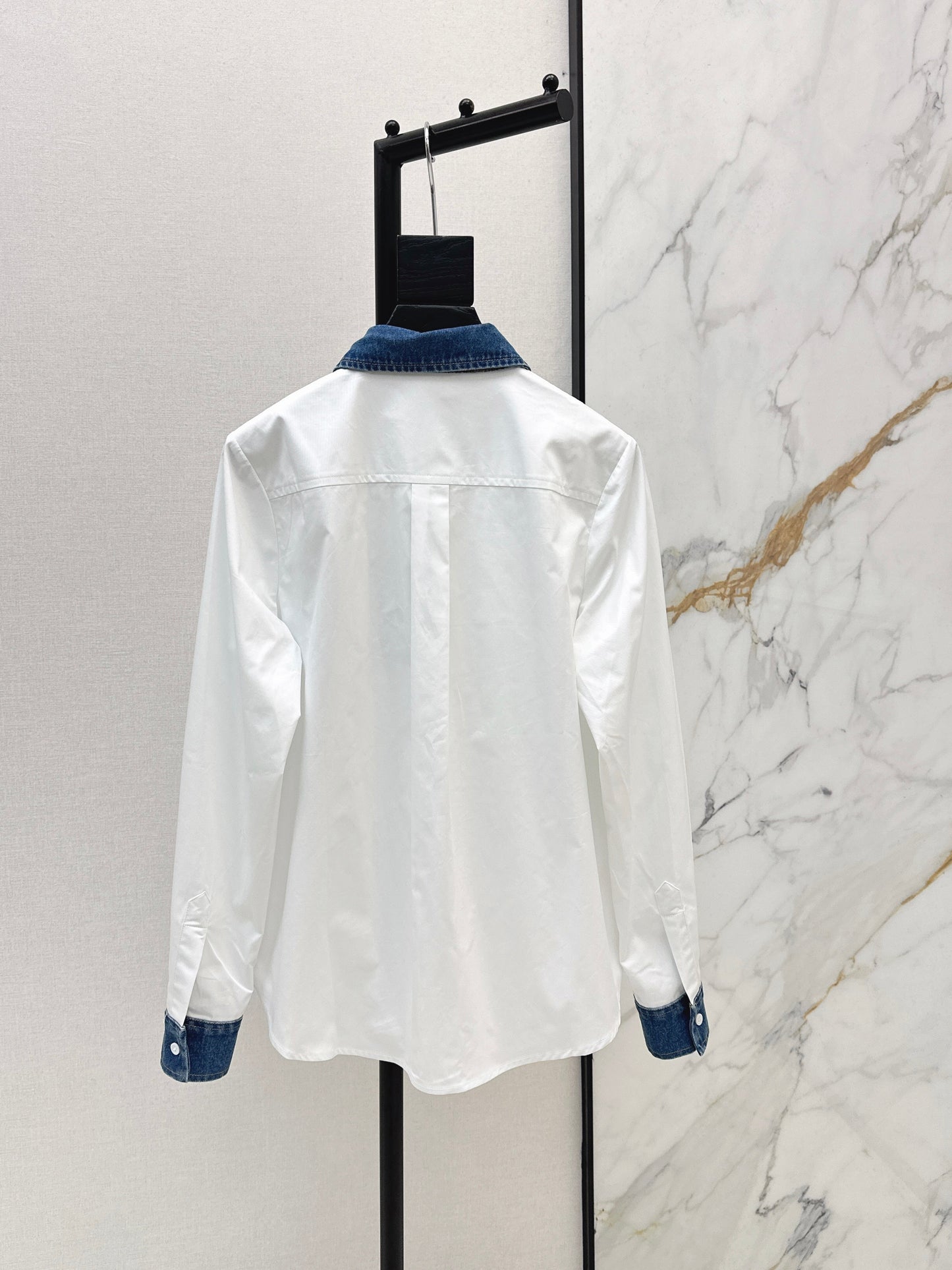 Denim-trimmed shirt