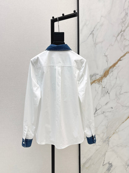 Denim-trimmed shirt