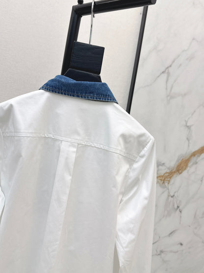 Denim-trimmed shirt