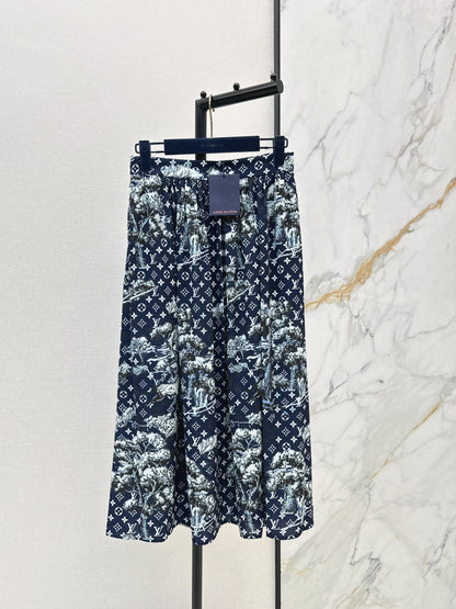All-over monogram print midi skirt