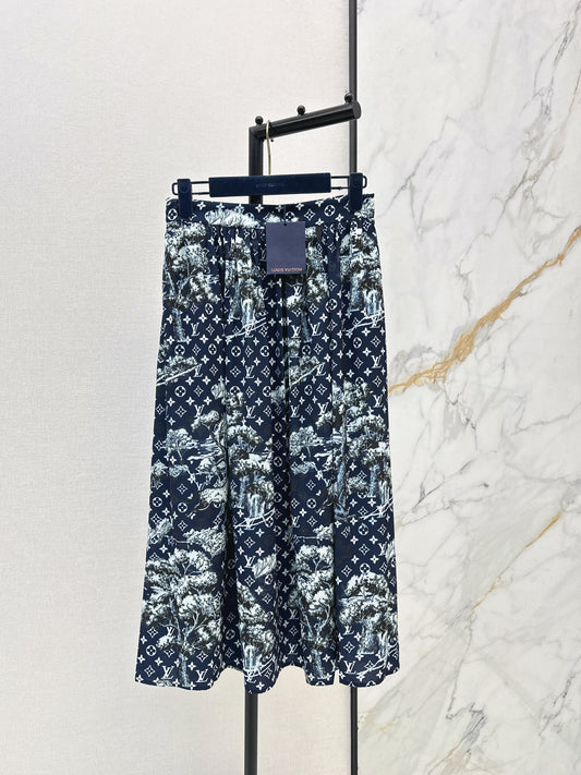 All-over monogram print midi skirt