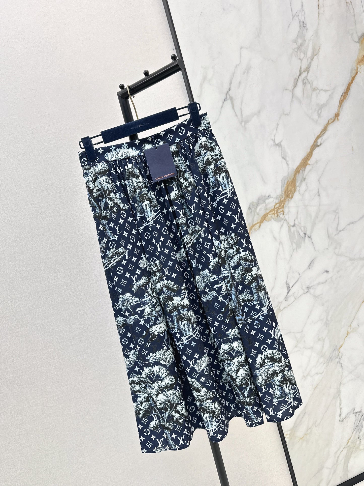 All-over monogram print midi skirt