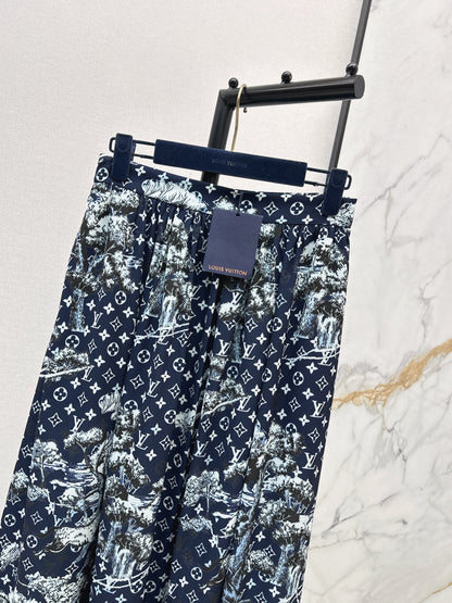 All-over monogram print midi skirt