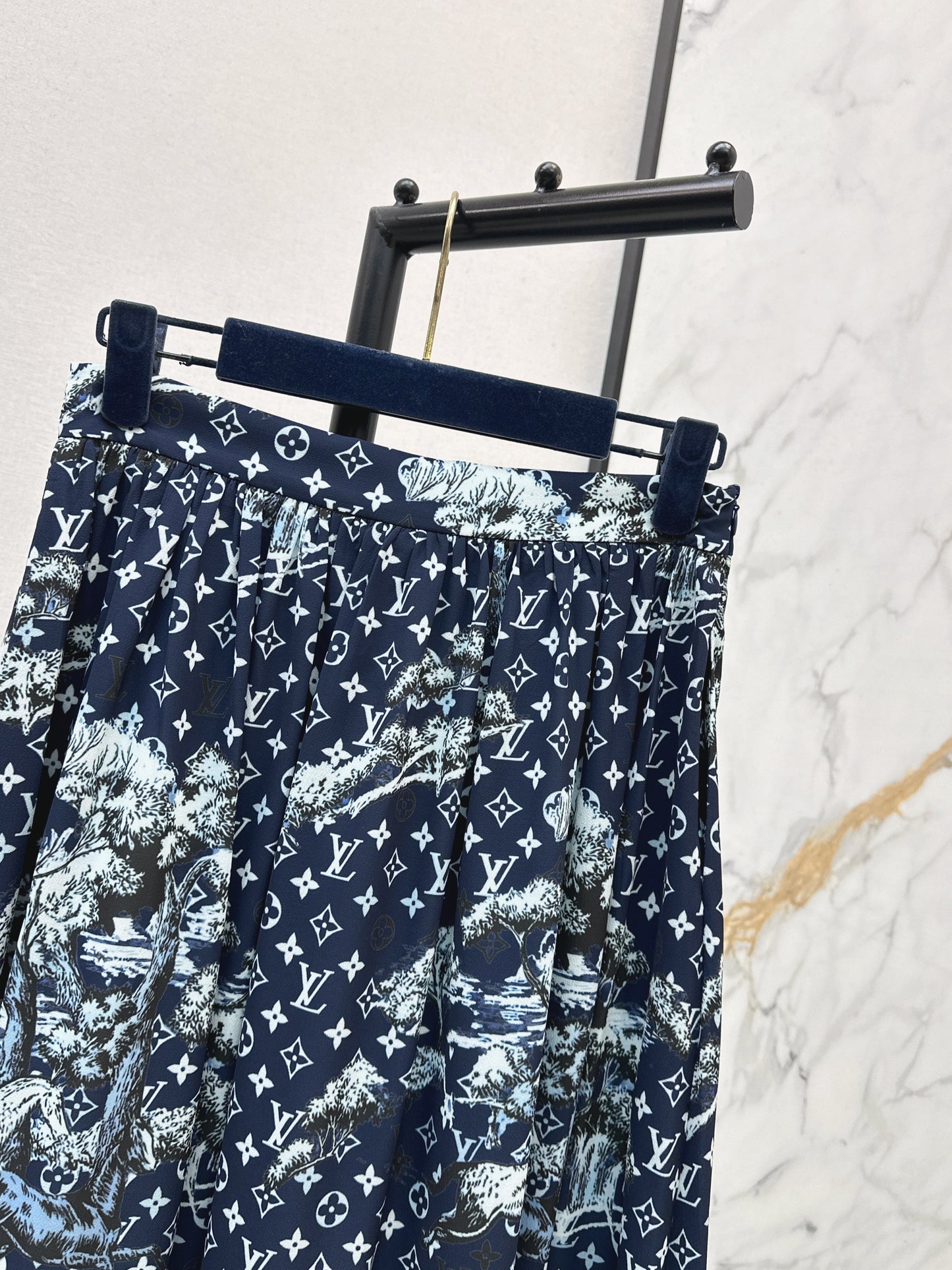 All-over monogram print midi skirt
