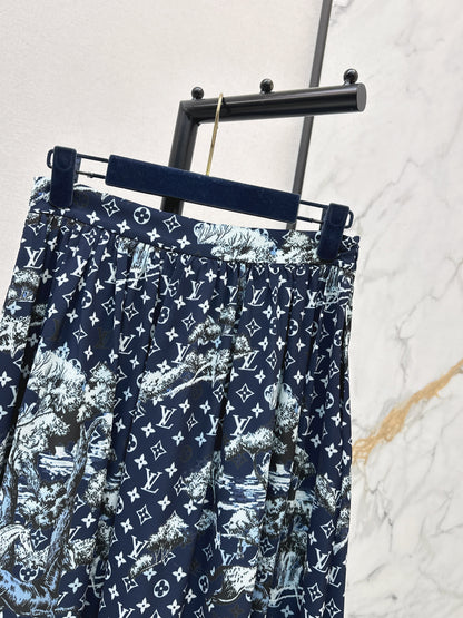 All-over monogram print midi skirt