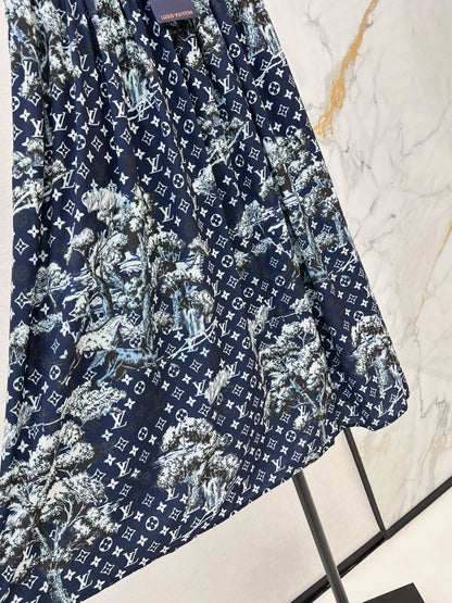All-over monogram print midi skirt