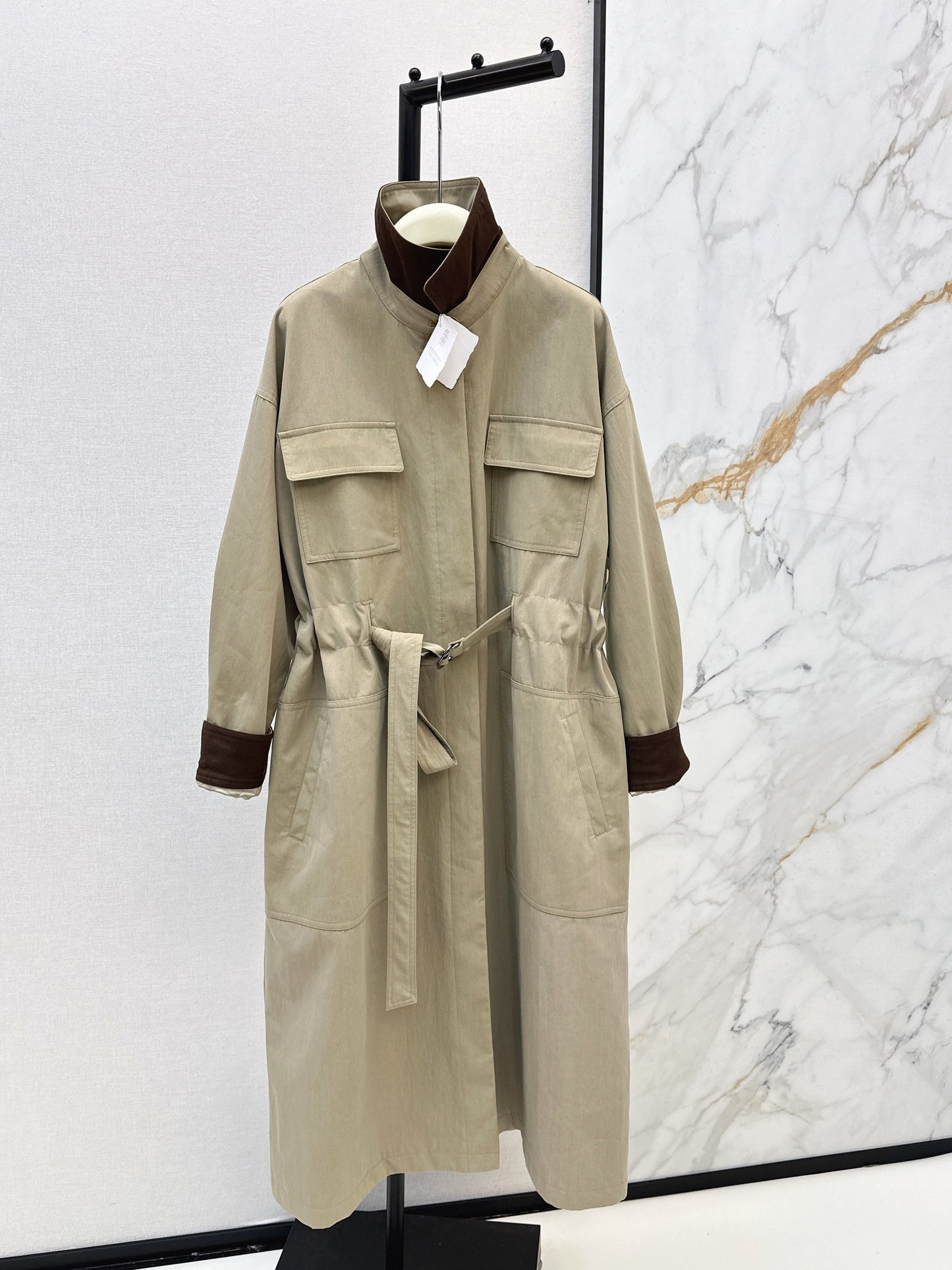 Drop-shoulder trench coat