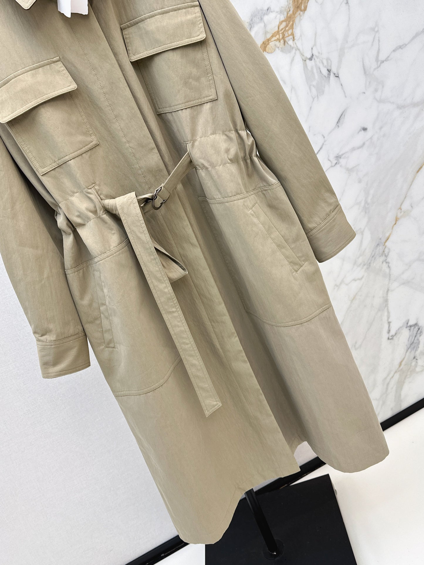 Drop-shoulder trench coat