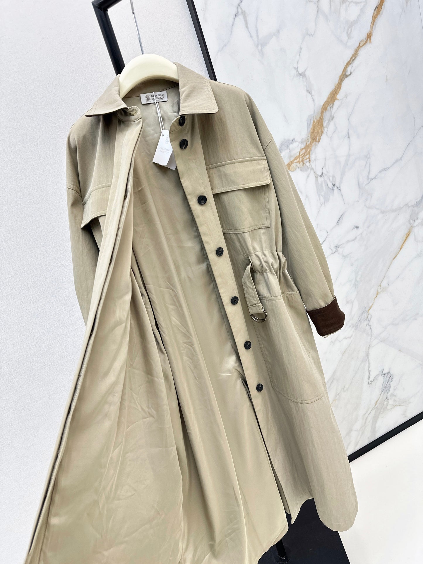 Drop-shoulder trench coat