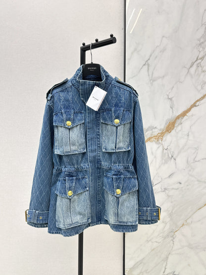 Retro-style washed blue denim jacket