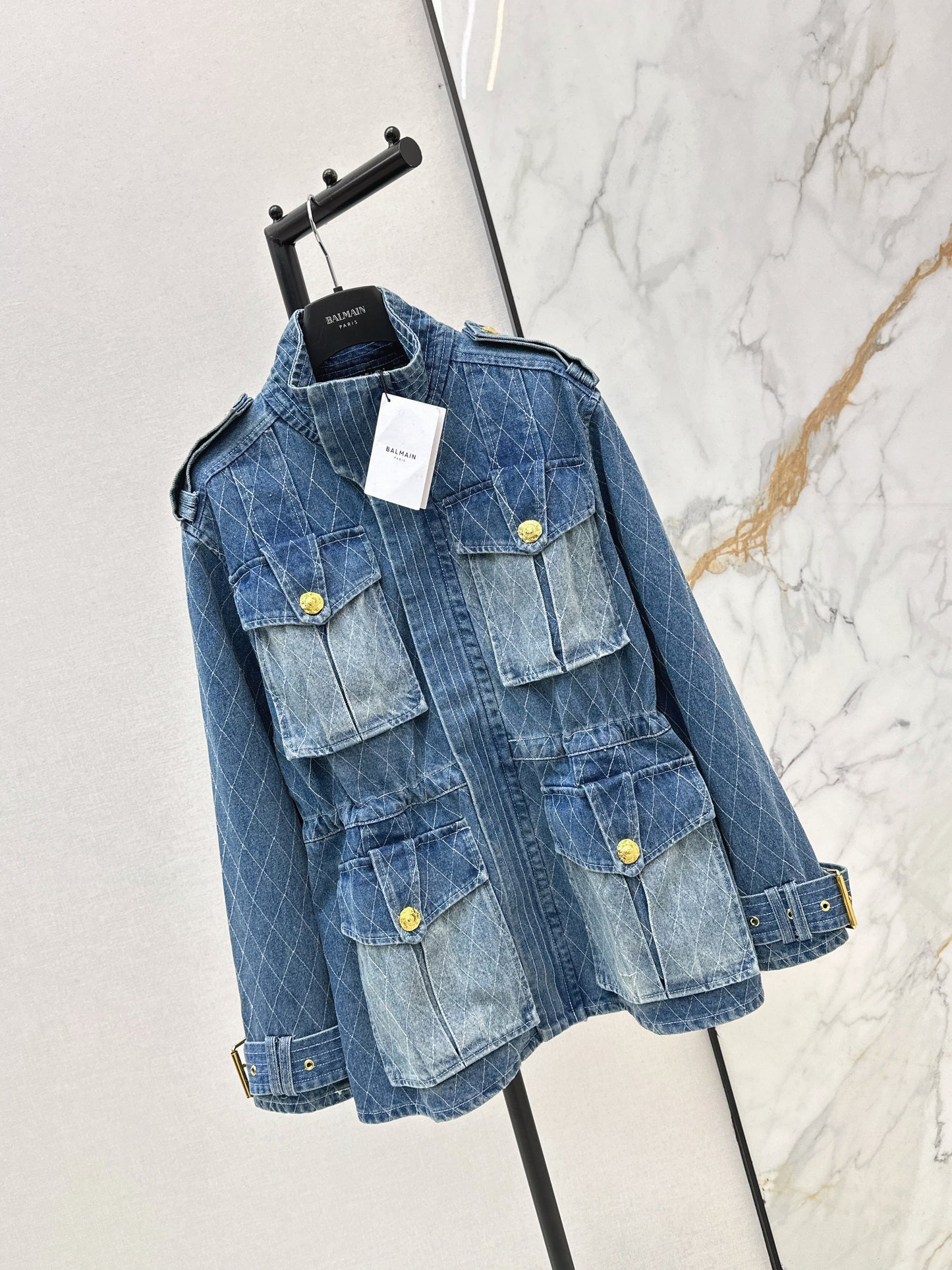 Retro-style washed blue denim jacket