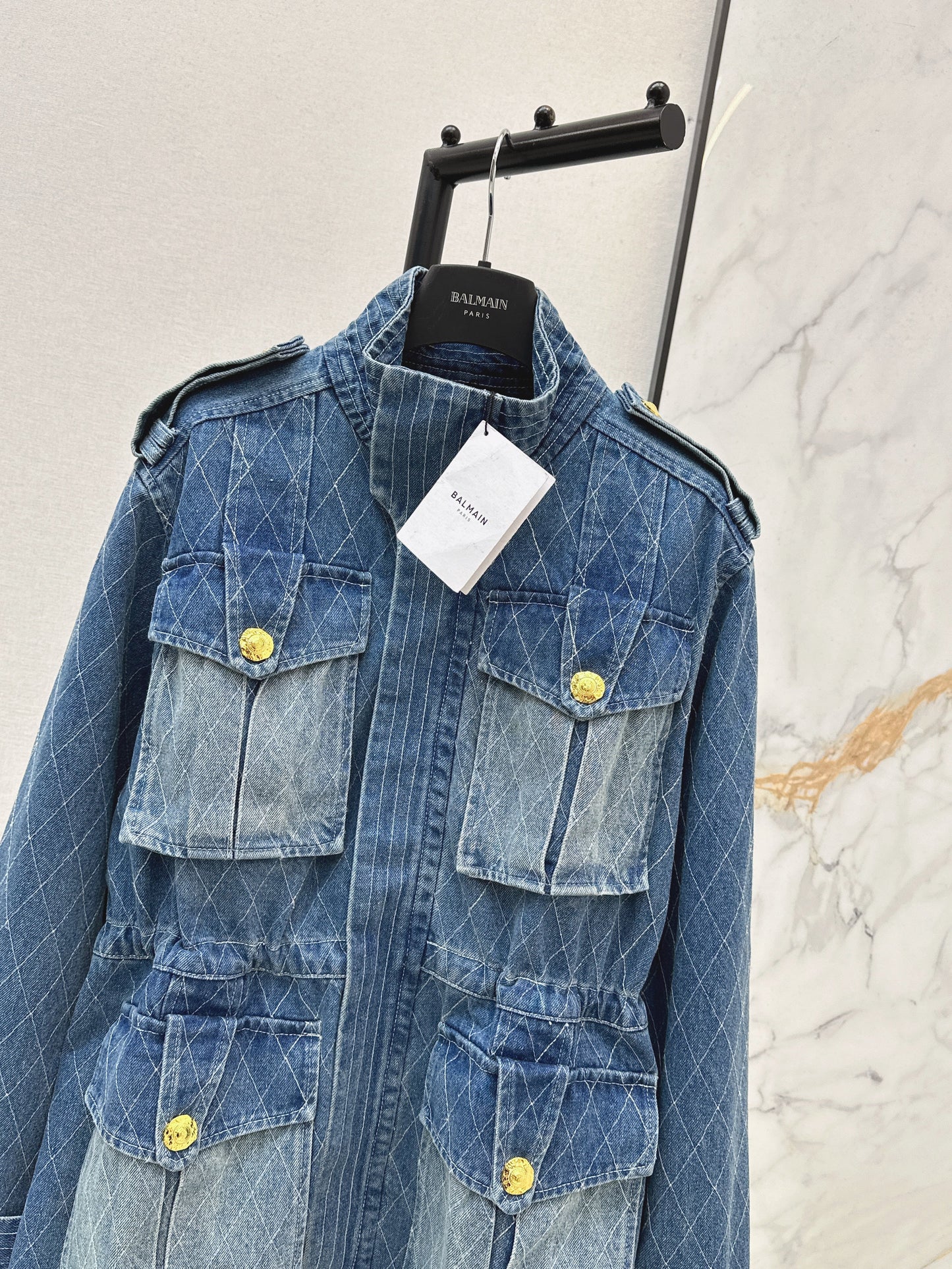 Retro-style washed blue denim jacket