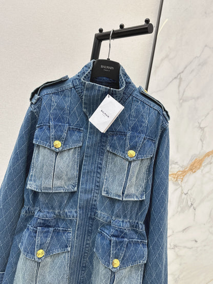 Retro-style washed blue denim jacket