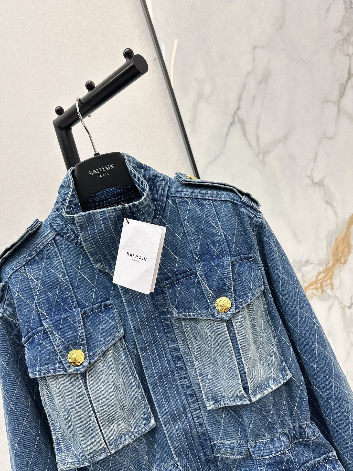 Retro-style washed blue denim jacket