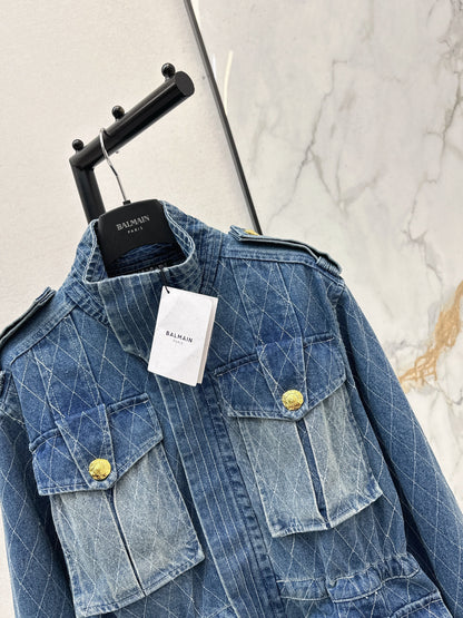 Retro-style washed blue denim jacket