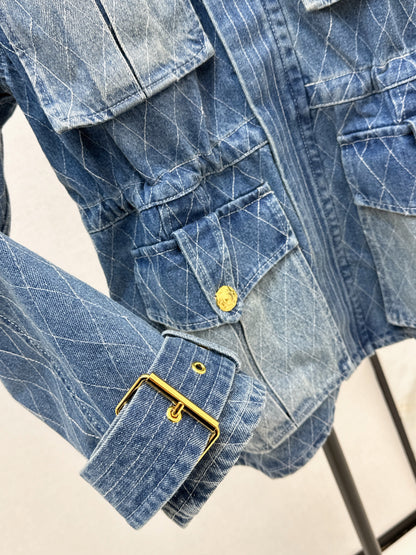 Retro-style washed blue denim jacket