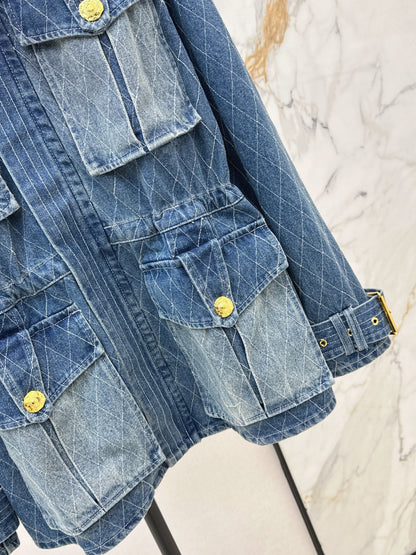 Retro-style washed blue denim jacket