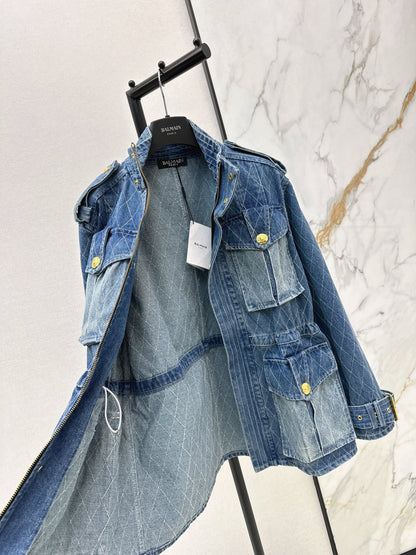 Retro-style washed blue denim jacket