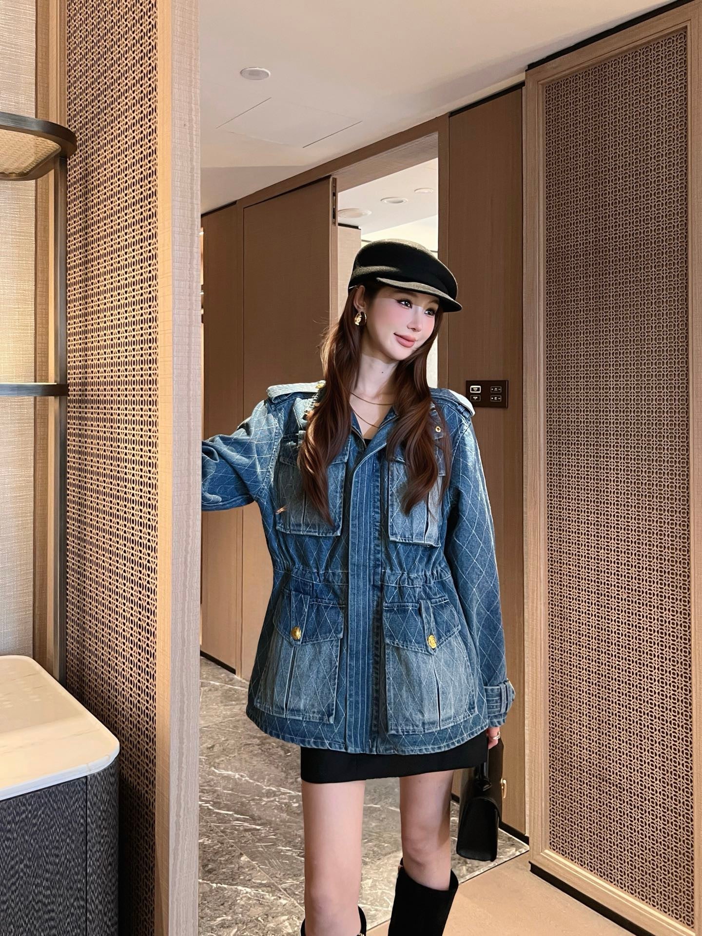 Retro-style washed blue denim jacket