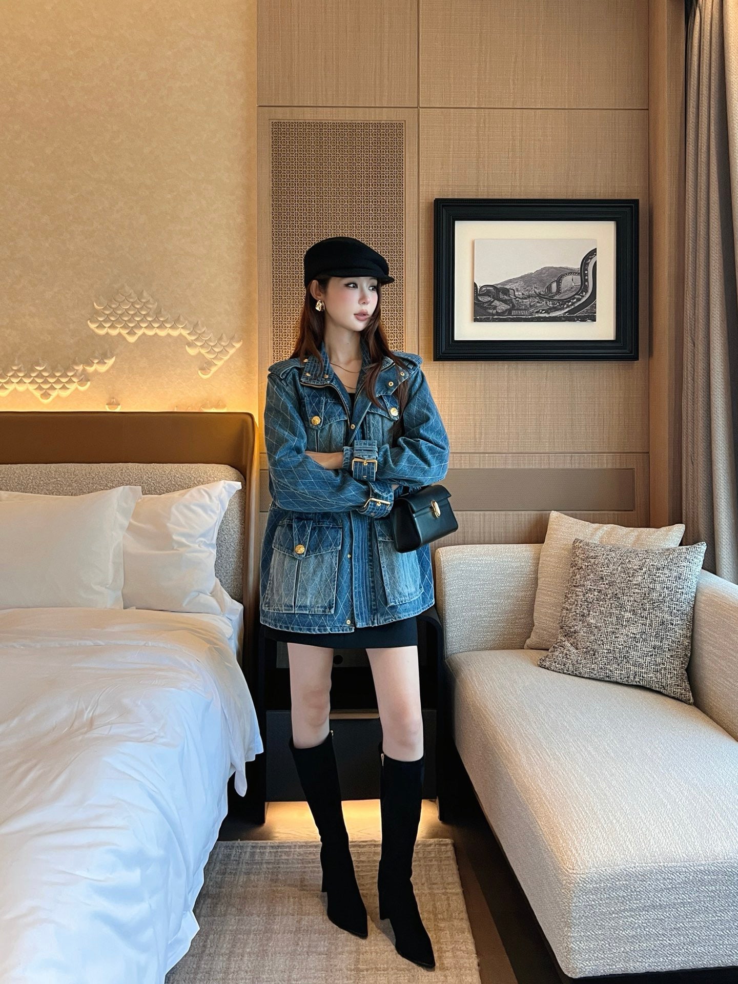 Retro-style washed blue denim jacket