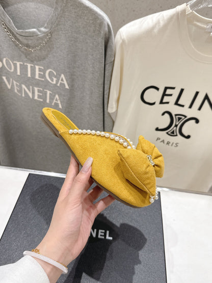 chanel/26SS NEW Pearl bow flat slippers