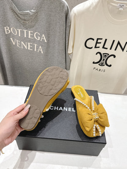 chanel/26SS NEW Pearl bow flat slippers