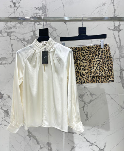 Yves Saint Laurent/🔥Highest Quality🔥26SS NEW Hollow neckline patchwork balloon sleeve shirt