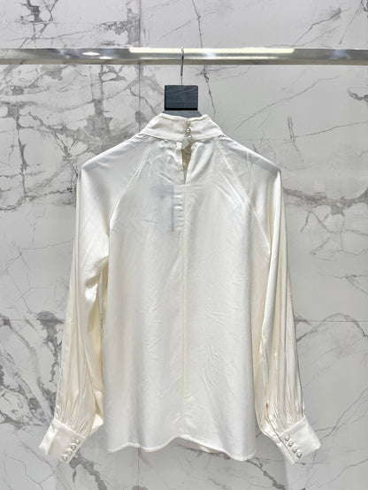 Yves Saint Laurent/🔥Highest Quality🔥26SS NEW Hollow neckline patchwork balloon sleeve shirt