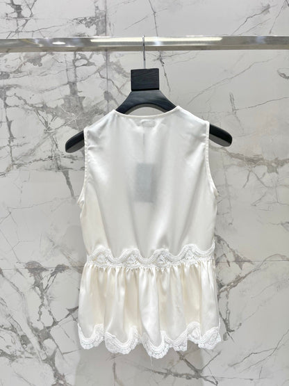 Yves Saint Laurent/26SS NEW Vacation ⛱️lace stitching sleeveless vest