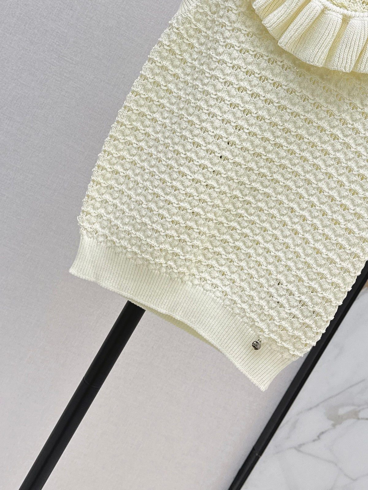 Dior/26SS NEW Ruffled Collar Openwork Crochet Vest