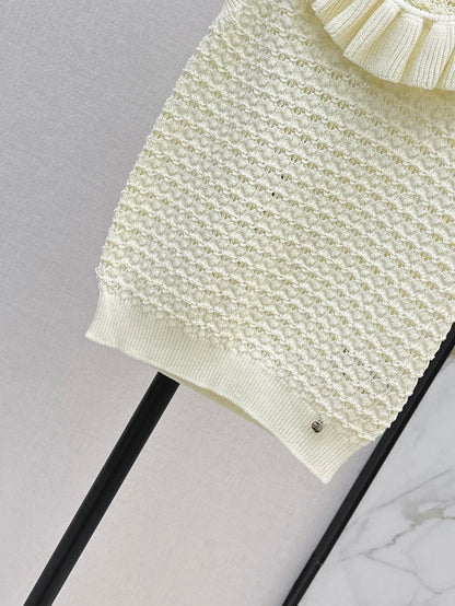 Dior/26SS NEW Ruffled Collar Openwork Crochet Vest