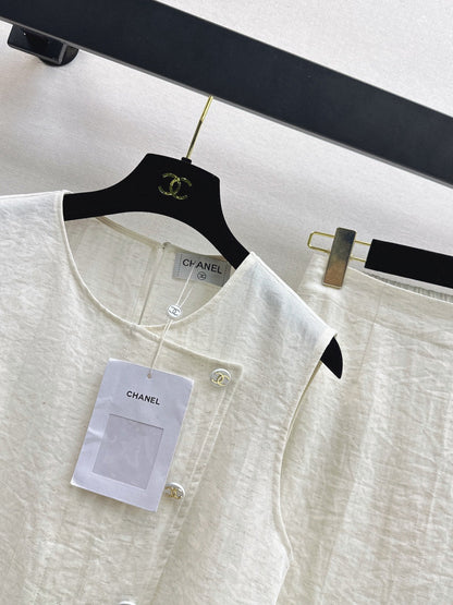 chanel/26SS NEW Sleeveless Vest Set 🤎 Made of linen fiber
