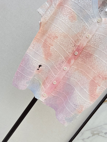 Dior/26SS NEW Gradient Round Neck Short Sleeve Knit Cardigan