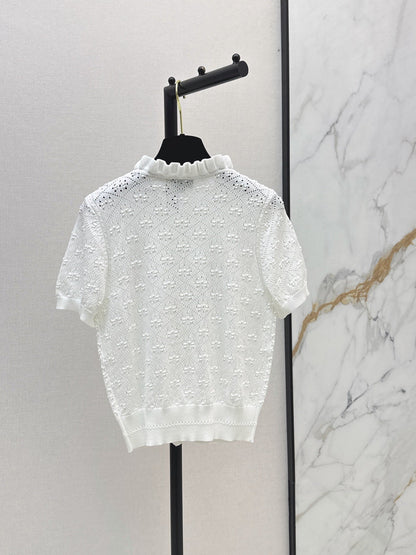 26SS NEW Ruffled Edge Design 3D Crochet Knit Sweater