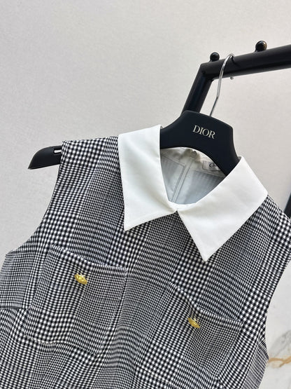 26SS NEW Color-blocked plaid vest dress with lapel 🖤