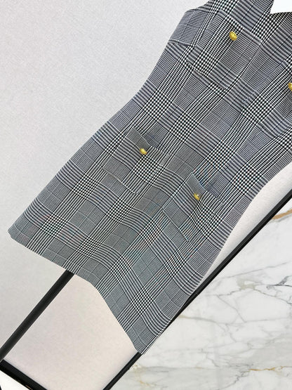 26SS NEW Color-blocked plaid vest dress with lapel 🖤