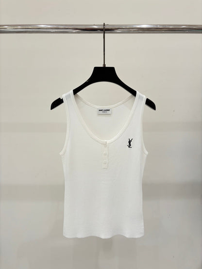 26SS NEW Jacquard Simple Small Round Button Detail Casual Thin Knitted Vest