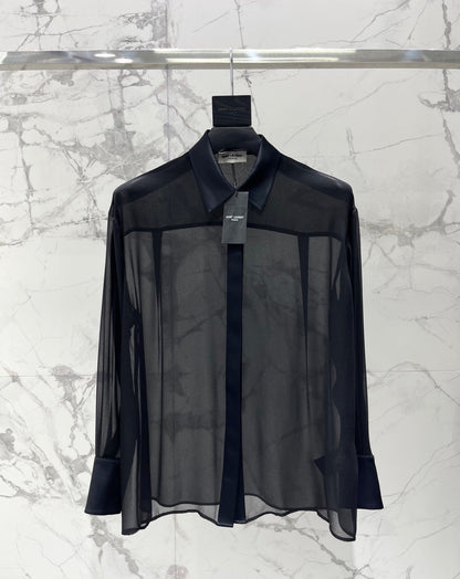 🔥HOT🔥26SS NEW Sheer Thin Collar Shirt with Concealed Buttons