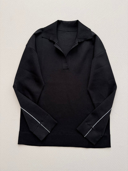 26SS NEW Black Collared Loose-fitting Pullover