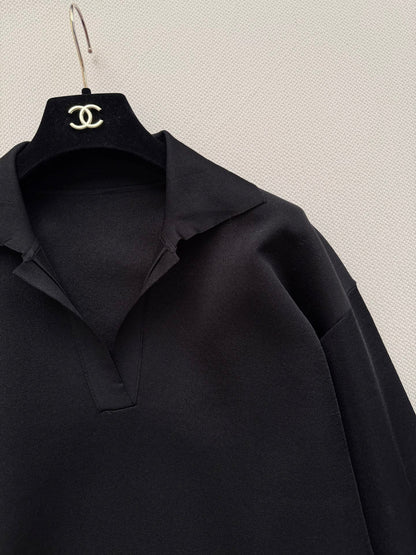 26SS NEW Black Collared Loose-fitting Pullover