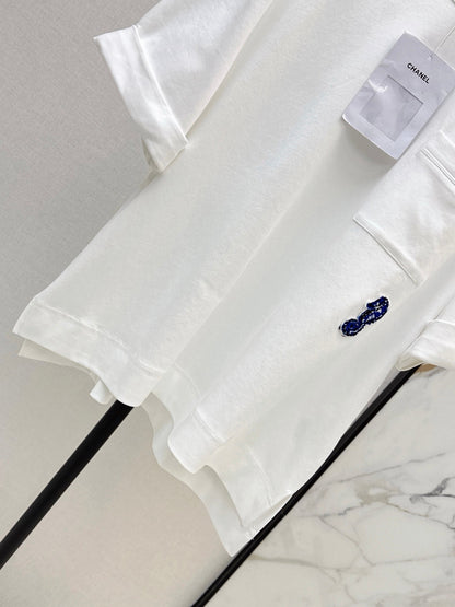 26SS NEW Simple Pocket Loose Rolled-Up Short-Sleeve White T-Shirt 🤍